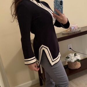 Black Sweater with Cream Trim - Women's Knit Pullover